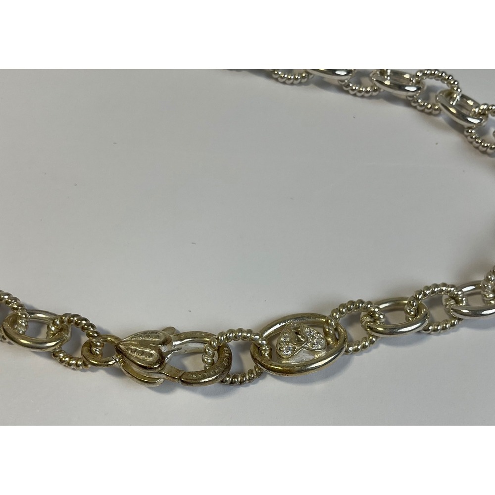 Judith Ripka Sterling Silver 925 CZ Heart Clasp Link Chain Necklace 17 Inch - Picture 2 of 6